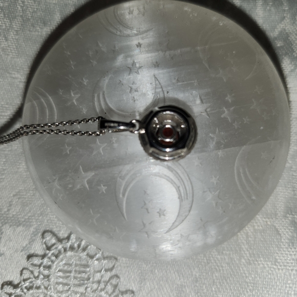 Woman's 925 Halo Red Garnet & Zircon Stone Pendant - Picture 5 of 6